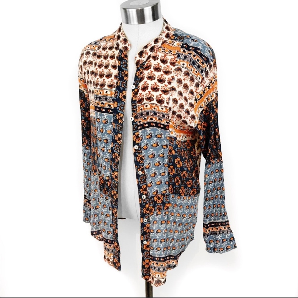 Free People Floral Patterned Jacket in Blue and Orange